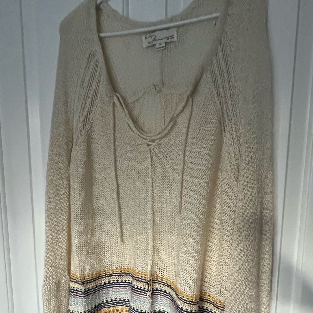 VINTAGE HAVANA | off-white chunky knit sweater— beaded tassels | over-sized